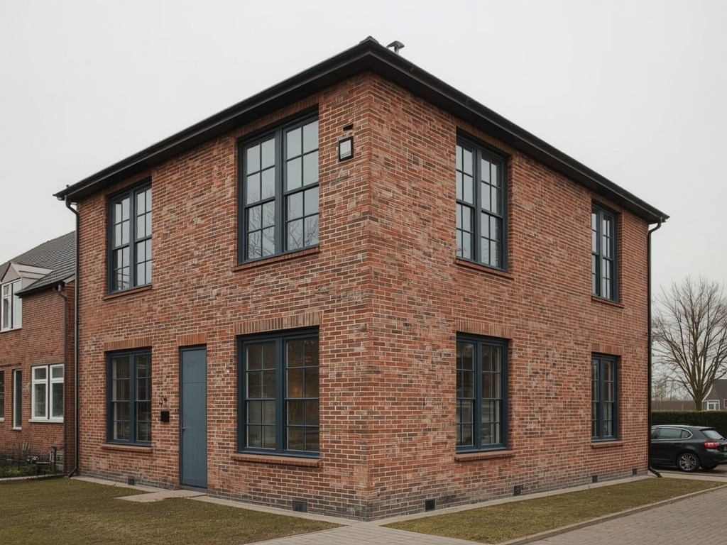 gerenoveerde hoekwoning in Geertruidenberg met donkergrijze kunststof kozijnen op jaren-70 gevel
