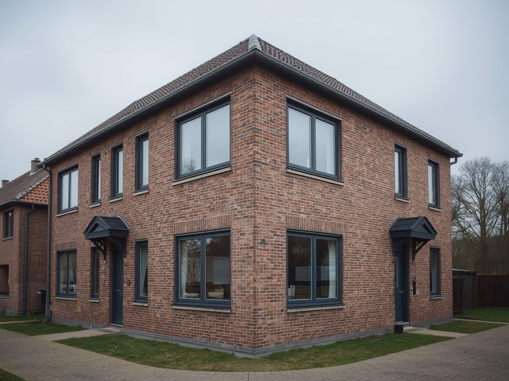 gerenoveerde hoekwoning in Breda met donkergrijze kunststof kozijnen op jaren-70 gevel