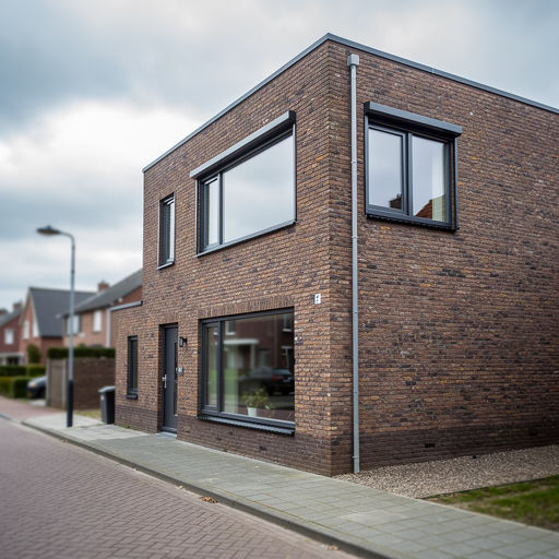 gerenoveerde hoekwoning in Waalwijk met donkergrijze kunststof kozijnen op jaren-70 gevel