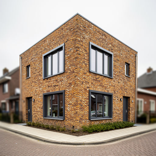 gerenoveerde hoekwoning in Hilvarenbeek met donkergrijze kunststof kozijnen op jaren-70 gevel