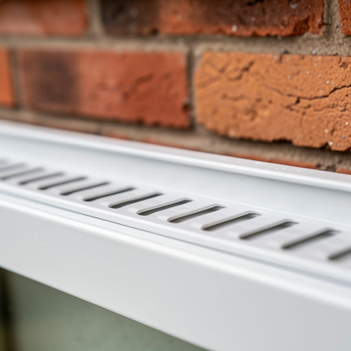 close-up van onderdorpel kunststof kozijn met afwateringsgroeven in bakstenen gevel Gilze