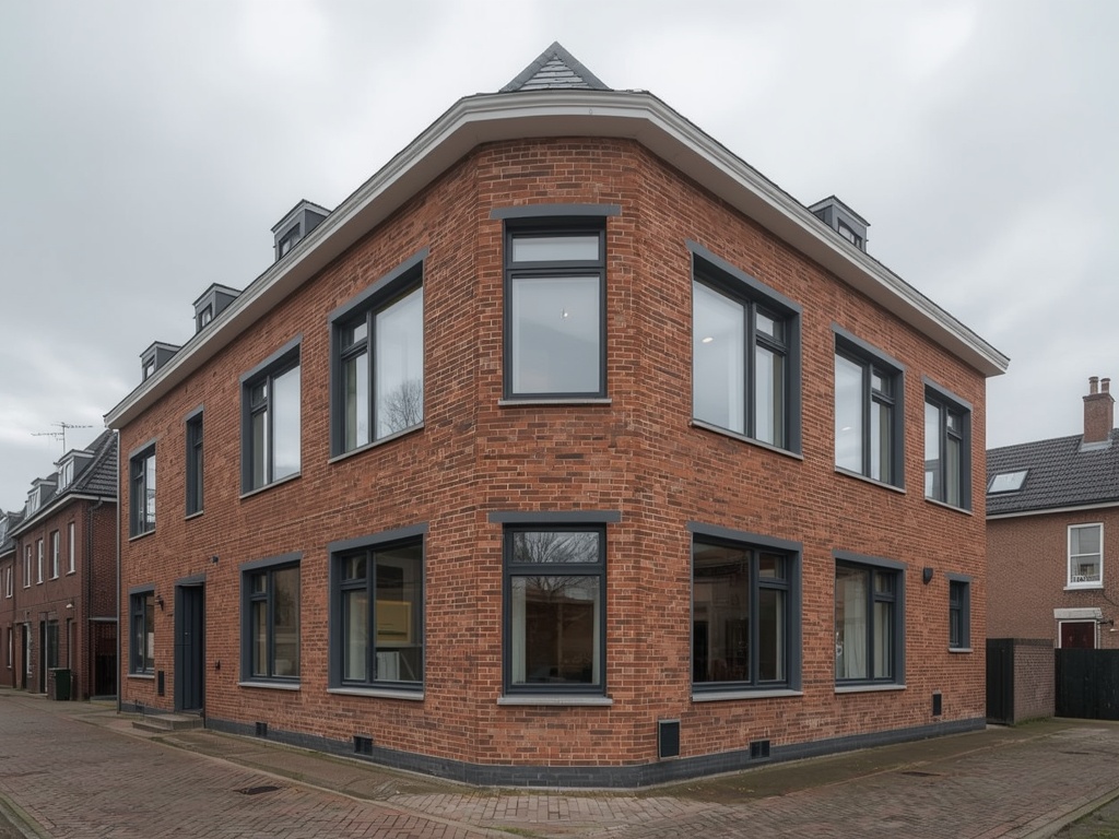 gerenoveerde hoekwoning in Goirle met donkergrijze kunststof kozijnen op jaren-70 gevel