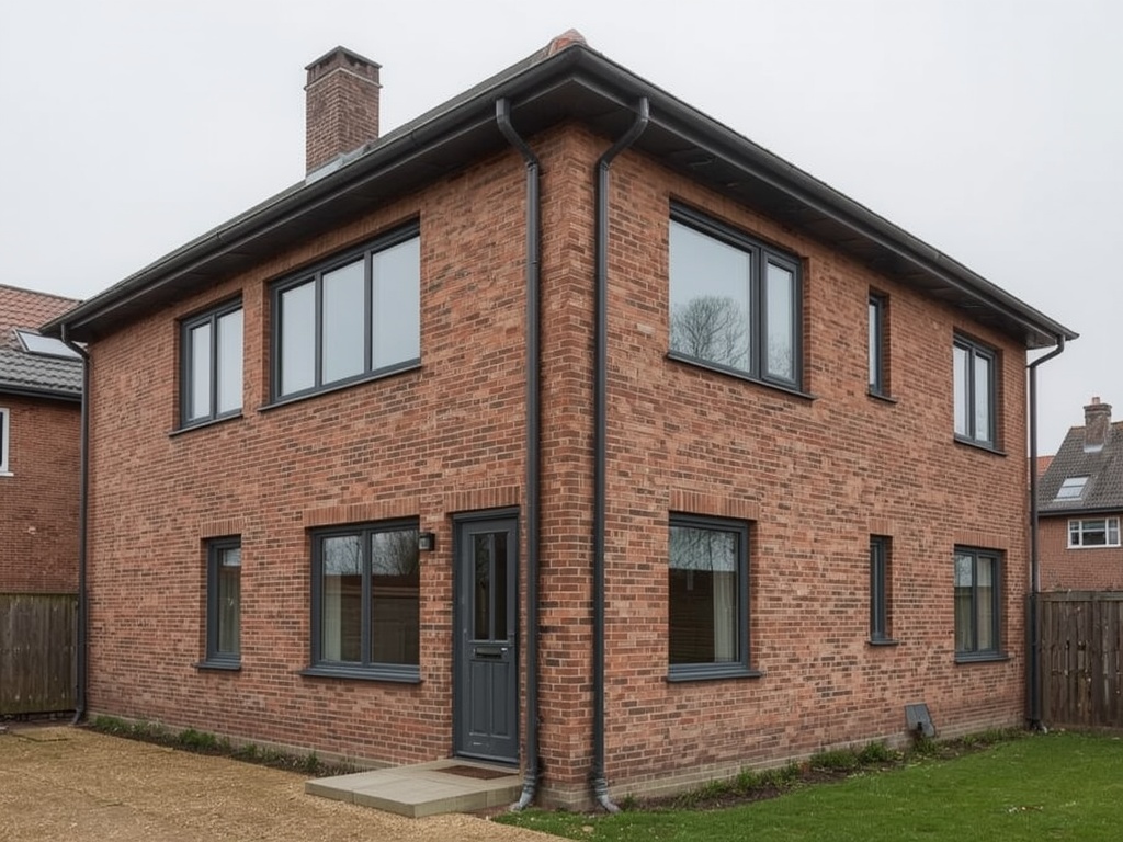 gerenoveerde hoekwoning in Alphen met donkergrijze kunststof kozijnen in een jaren-70 gevel
