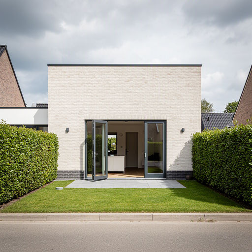 Strakke kunststof schuifpui aan de achterzijde van een woning in Dongen