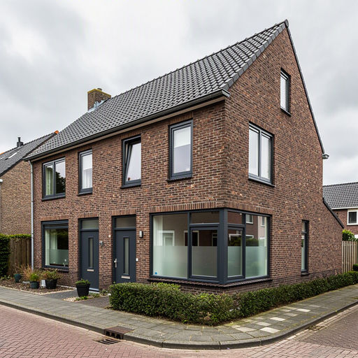 Kunststof kozijnen aan de voorgevel van een rijtjeshuis in Dongen
